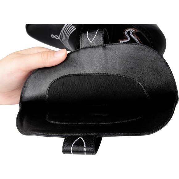 ⚡Women's Black Mid Calf Cowgirl Boots Pointy Toe Boot Embroidered Western - Picture 4 of 7